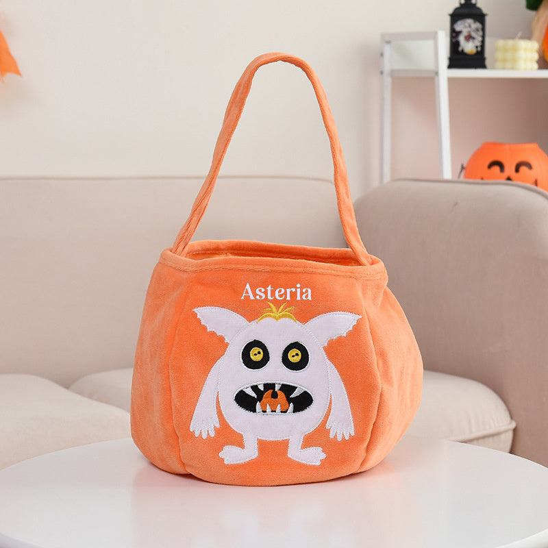Halloween Embroidered Candy Bag with Pumpkin Skeleton Design Portable Shoulder Strap