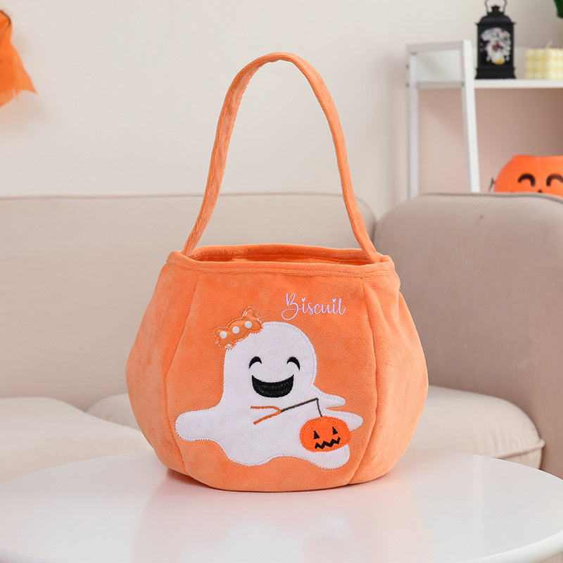 Halloween Embroidered Candy Bag with Pumpkin Skeleton Design Portable Shoulder Strap