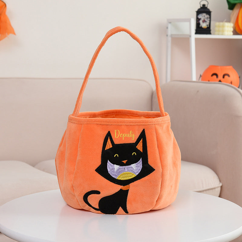 Halloween Embroidered Candy Bag with Pumpkin Skeleton Design Portable Shoulder Strap