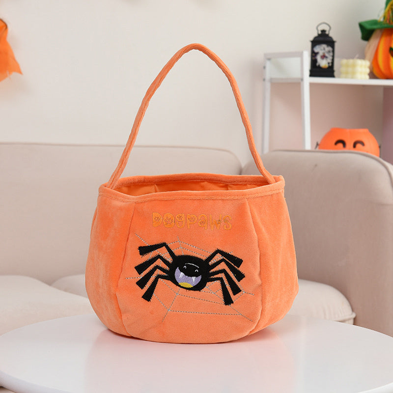 Halloween Embroidered Candy Bag with Pumpkin Skeleton Design Portable Shoulder Strap