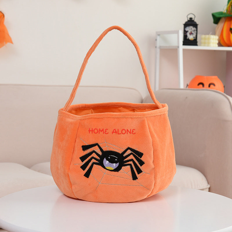 Halloween Embroidered Candy Bag with Pumpkin Skeleton Design Portable Shoulder Strap