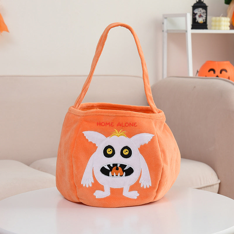 Halloween Embroidered Candy Bag with Pumpkin Skeleton Design Portable Shoulder Strap
