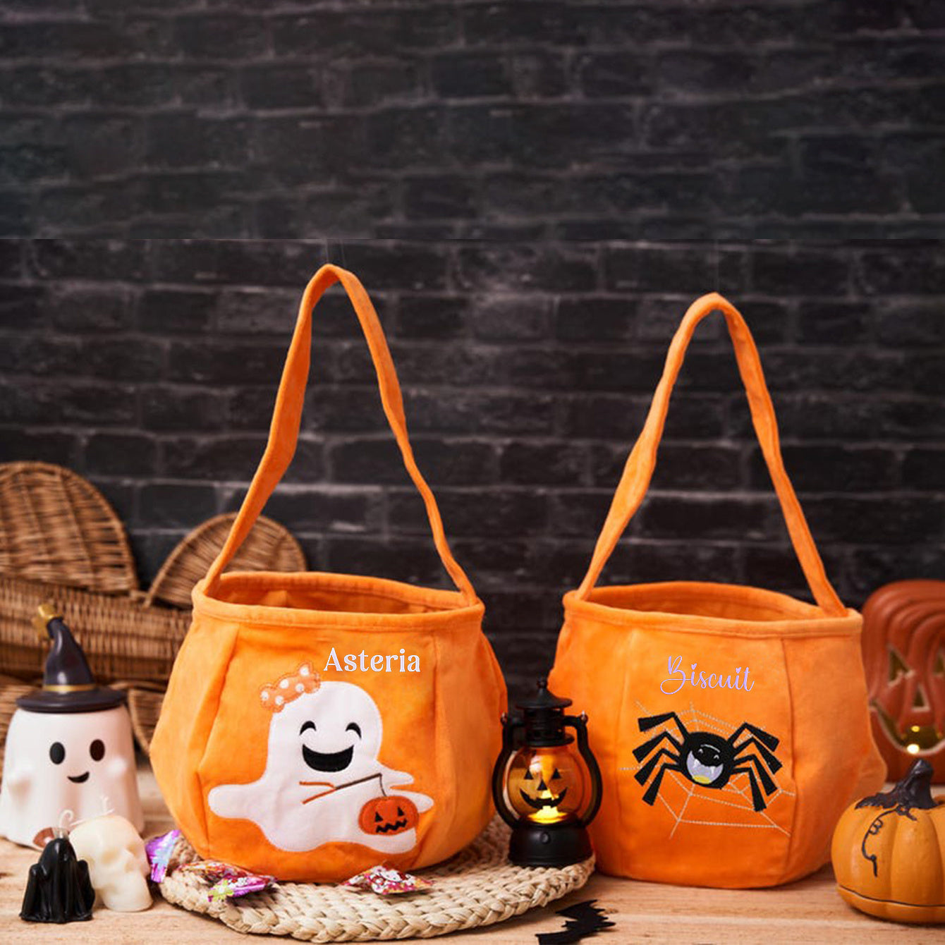Halloween Embroidered Candy Bag with Pumpkin Skeleton Design Portable Shoulder Strap
