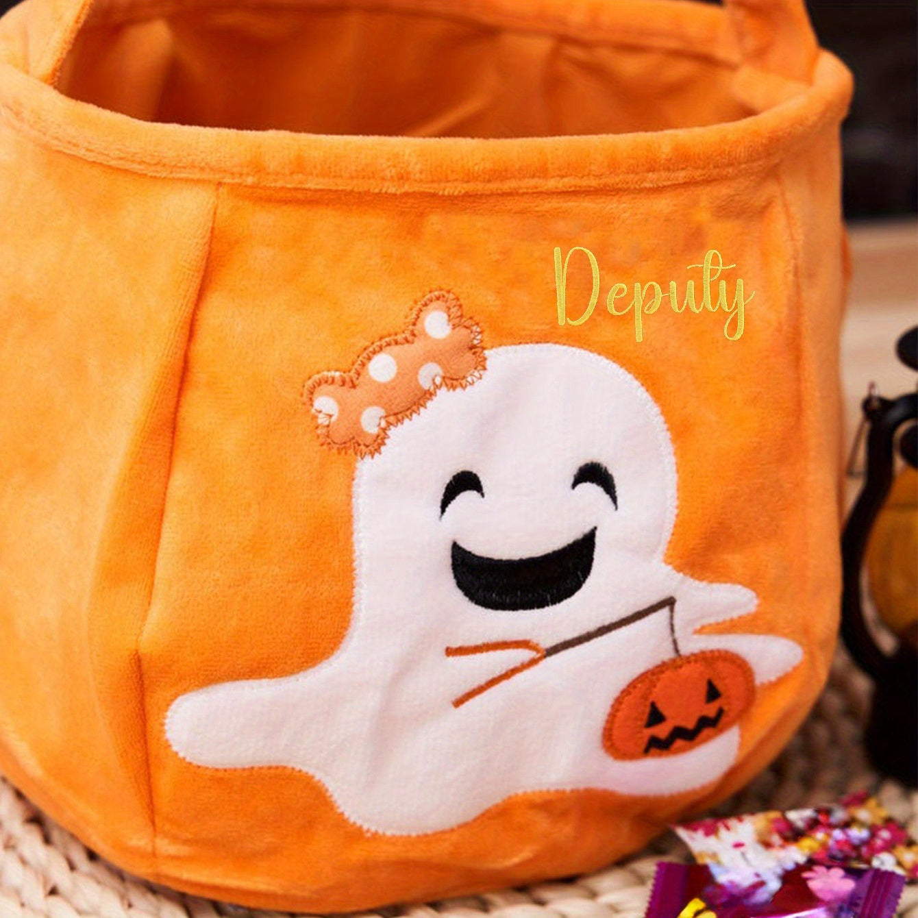 Halloween Embroidered Candy Bag with Pumpkin Skeleton Design Portable Shoulder Strap
