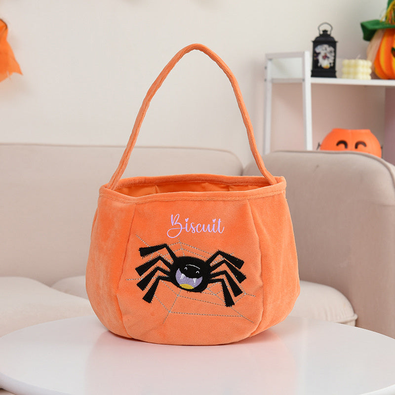 Halloween Embroidered Candy Bag with Pumpkin Skeleton Design Portable Shoulder Strap