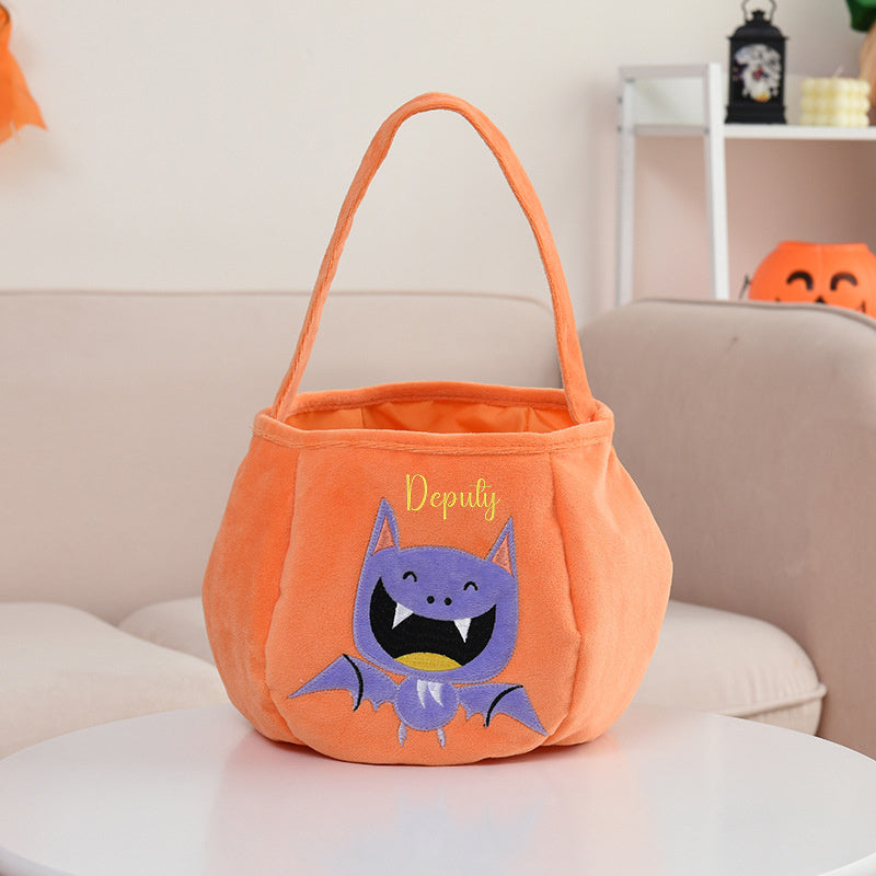 Halloween Embroidered Candy Bag with Pumpkin Skeleton Design Portable Shoulder Strap