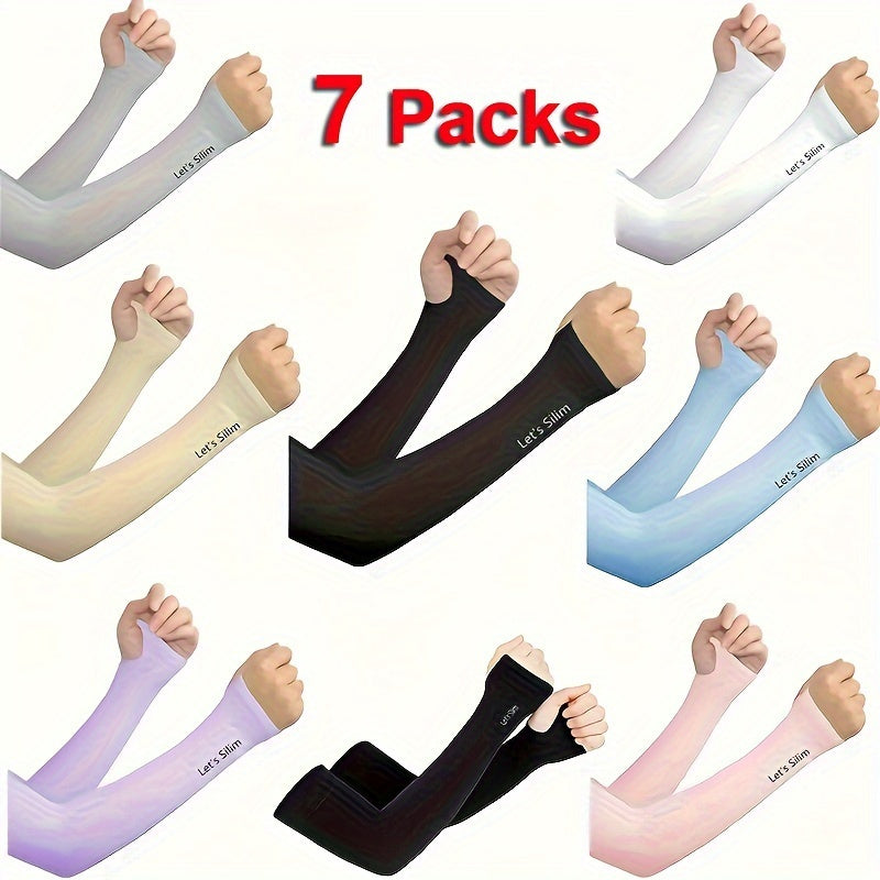 7 Pairs Ladies Arm Sleeves UV Protection Breathable Knit Fabric in 7 Colors
