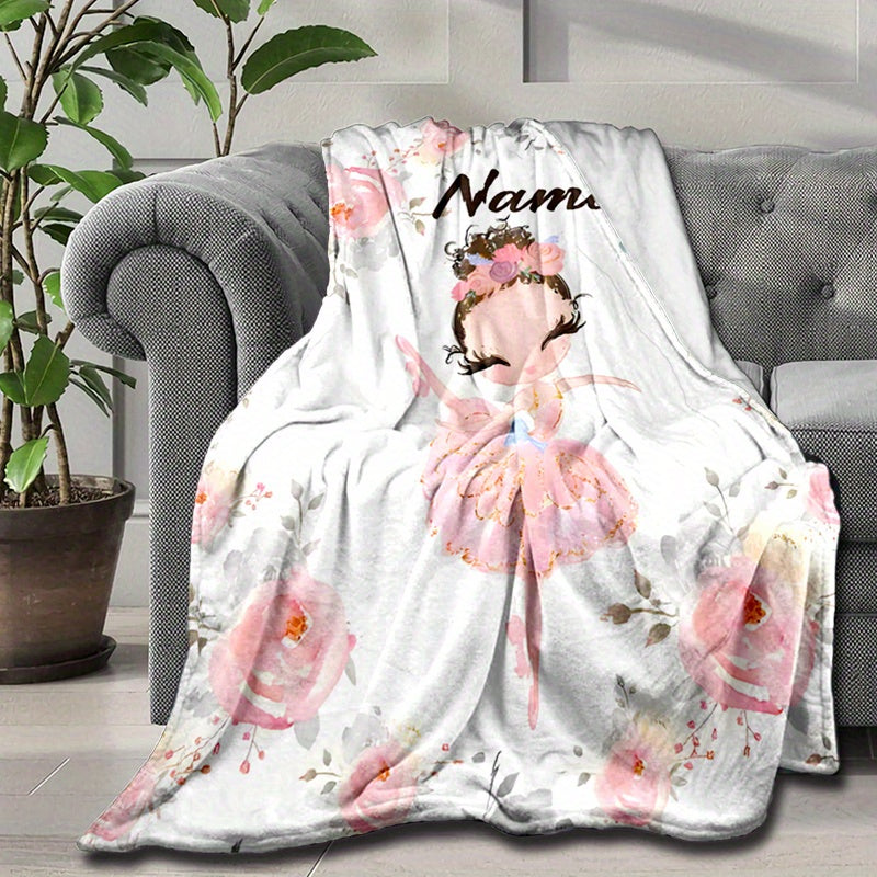 Personalized Polyester Blanket with Custom Ballerina Name Soft Cozy Throw for Bed Sofa Office