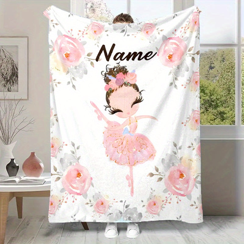 Personalized Polyester Blanket with Custom Ballerina Name Soft Cozy Throw for Bed Sofa Office
