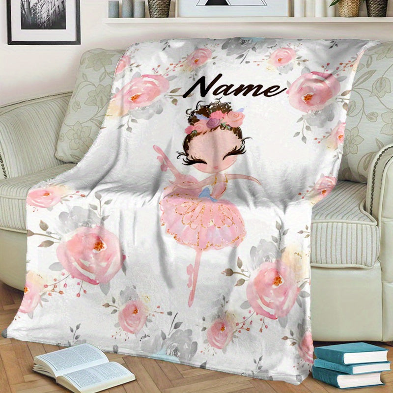 Personalized Polyester Blanket with Custom Ballerina Name Soft Cozy Throw for Bed Sofa Office