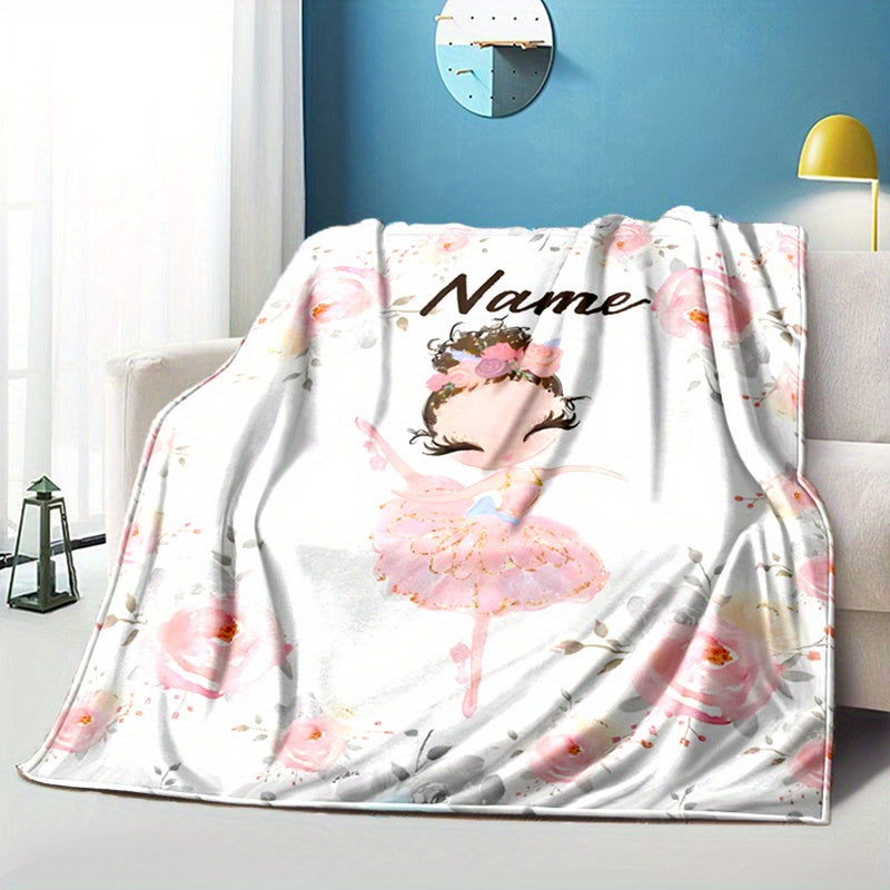 Personalized Polyester Blanket with Custom Ballerina Name Soft Cozy Throw for Bed Sofa Office
