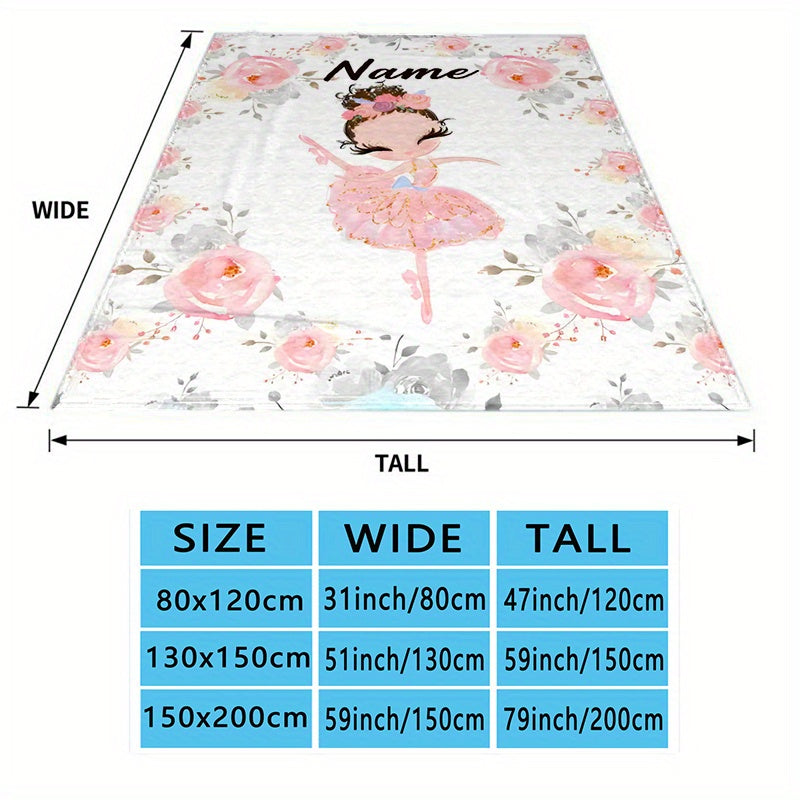 Personalized Polyester Blanket with Custom Ballerina Name Soft Cozy Throw for Bed Sofa Office