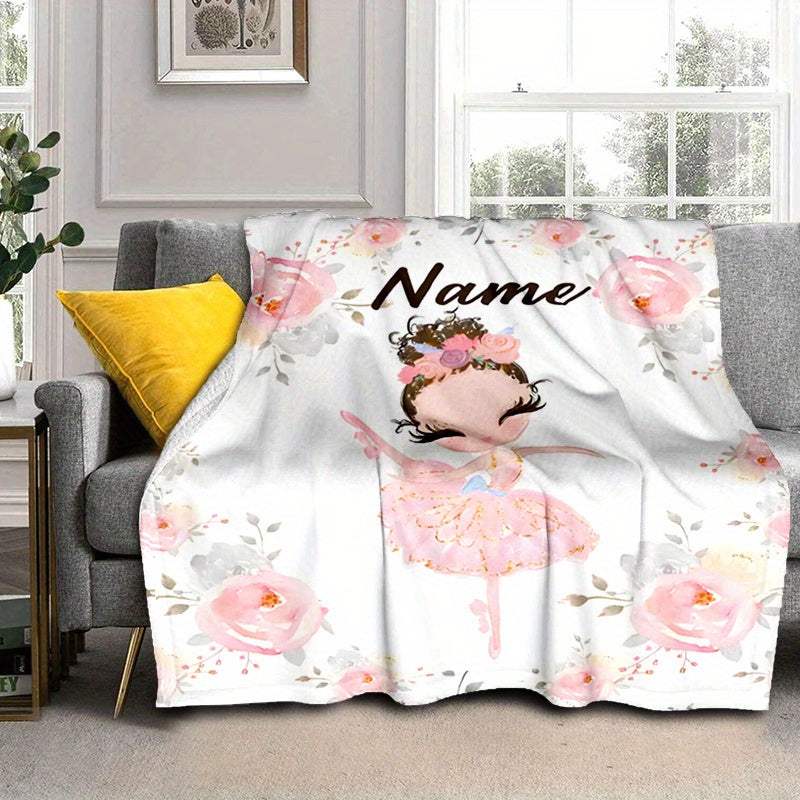 Personalized Polyester Blanket with Custom Ballerina Name Soft Cozy Throw for Bed Sofa Office