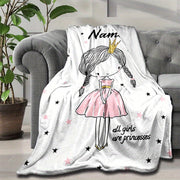 Personalized Soft Blanket with Custom Name Print, Princess Design, for Bed Sofa or Chair