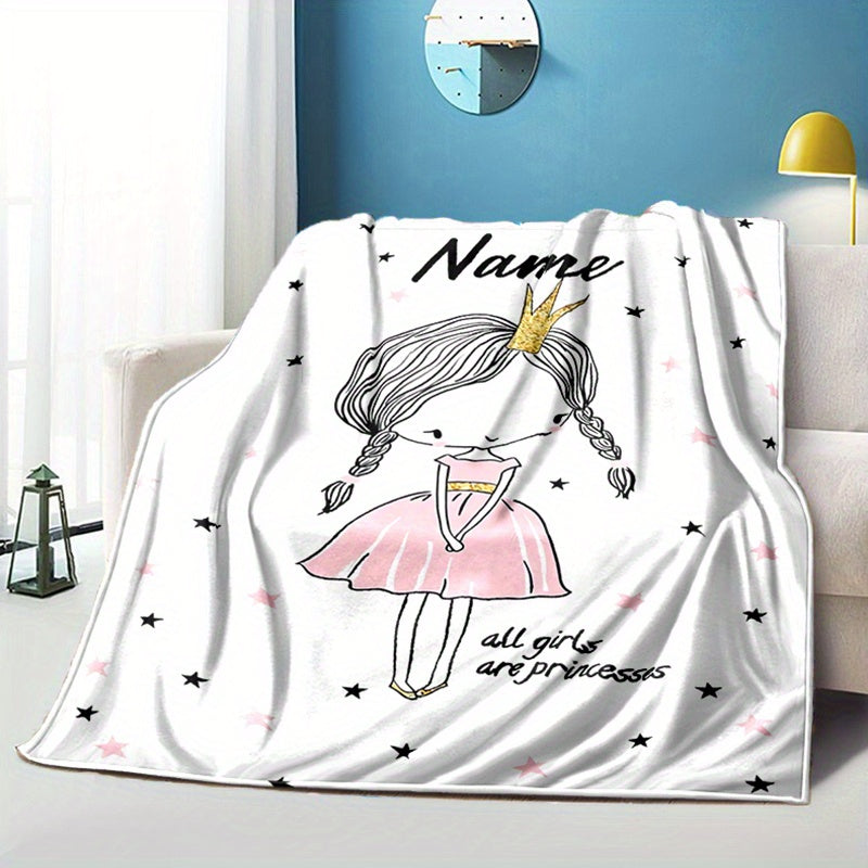 Personalized Soft Blanket with Custom Name Print, Princess Design, for Bed Sofa or Chair