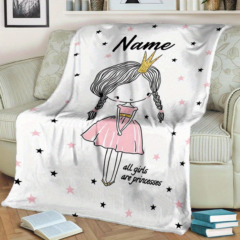 Personalized Soft Blanket with Custom Name Print, Princess Design, for Bed Sofa or Chair