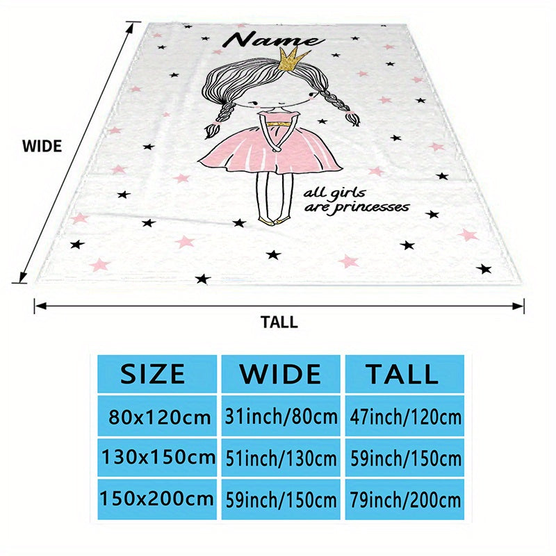 Personalized Soft Blanket with Custom Name Print, Princess Design, for Bed Sofa or Chair