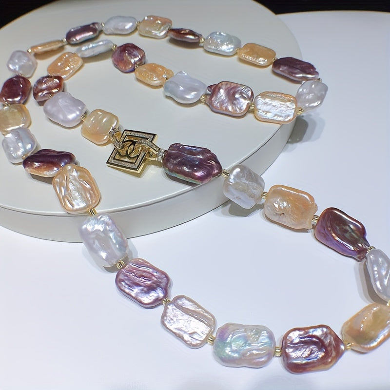 Pearl Necklace with Heart Clasp and Zirconia Accents for Parties and Festivals