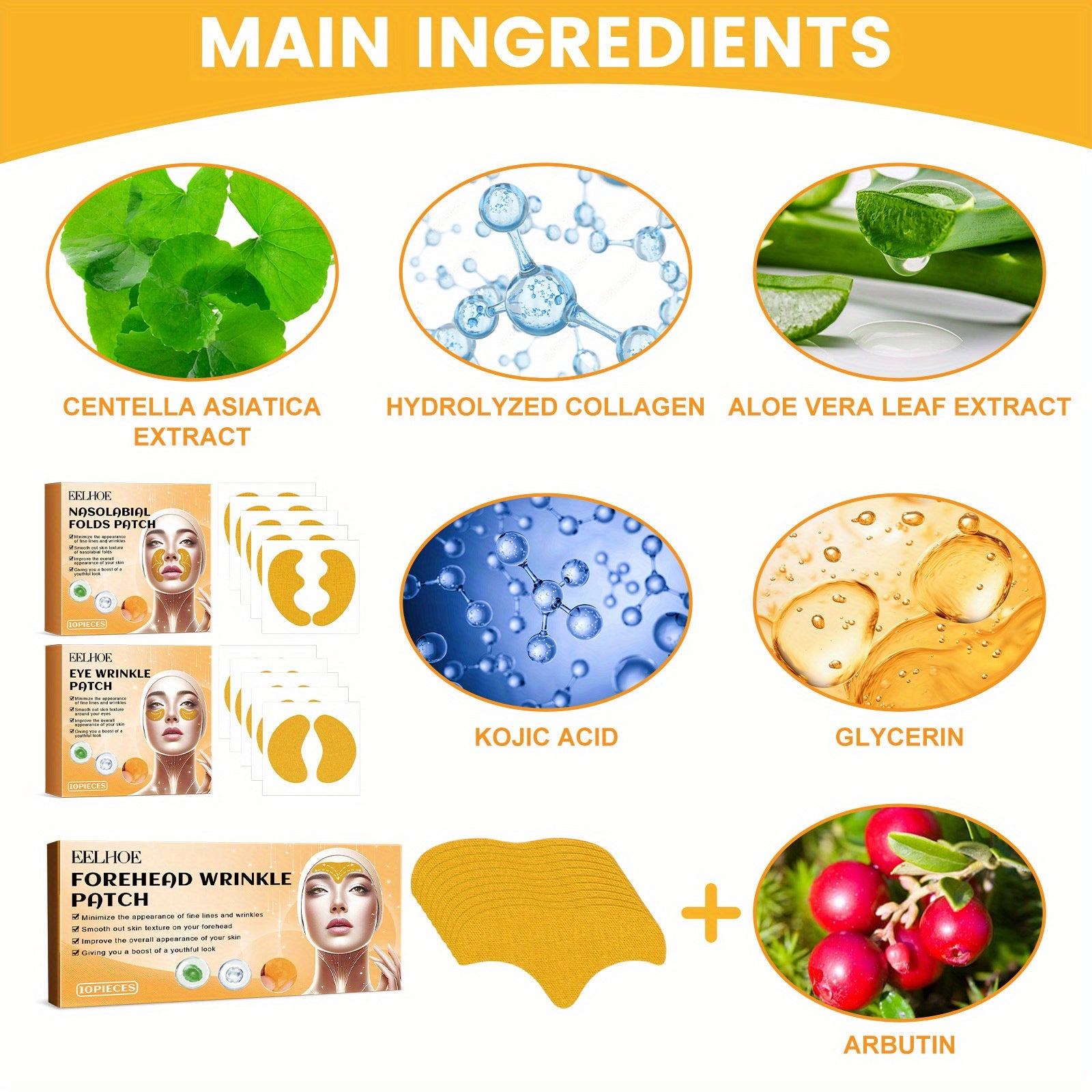 Parchetes faciales antiedad unisex para reafirmar, hidratar, iluminar y levantar, paquete de 10