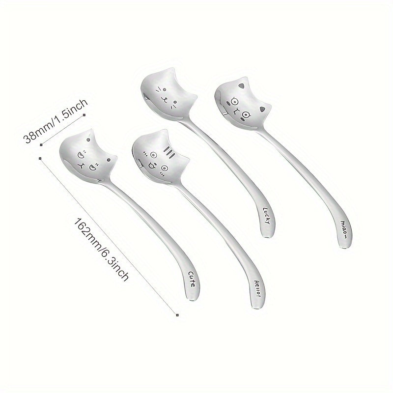 Long Tail Cat Stainless Steel Coffee Spoon with Cute Animal Print for Coffee Lovers