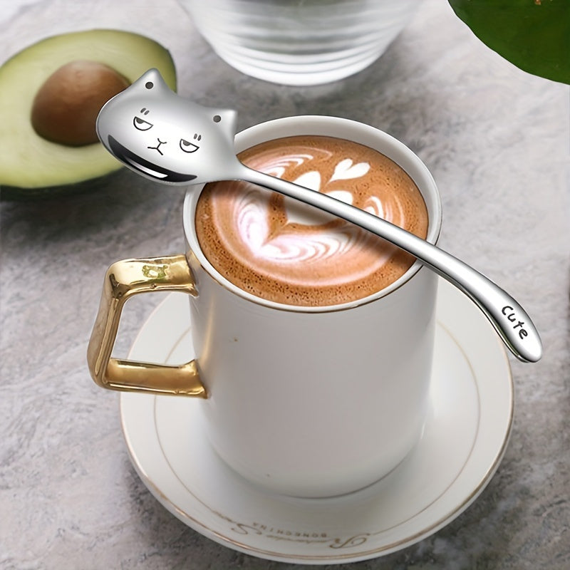 Stainless Steel Cat Spoon with Long Handle for Coffee Tea Dessert Gift
