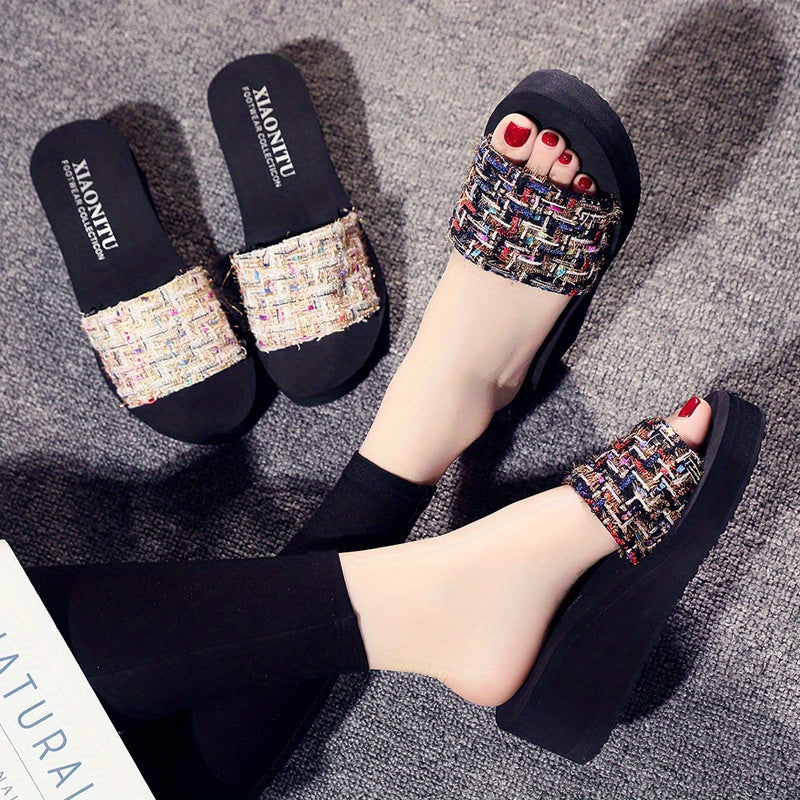 Women's Wedge Sandals Open Toe Slip-On Colorful Geometric Pattern EVA Comfort for Beach Travel Casual