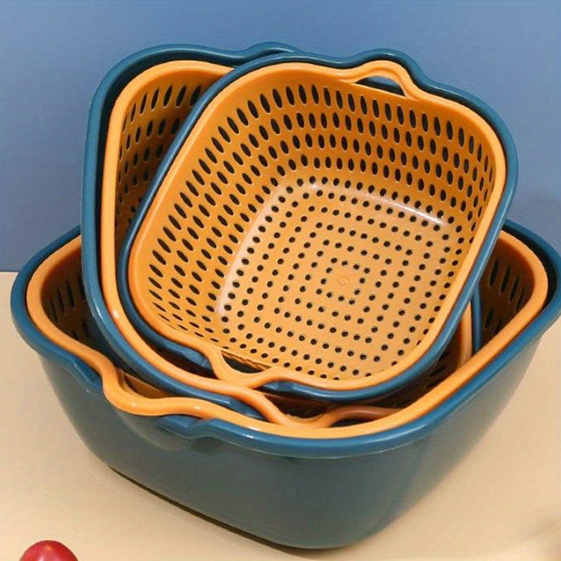Set of 6 Plastic Colanders with Double-Layer Drain Baskets for Rinsing Fruits and Vegetables