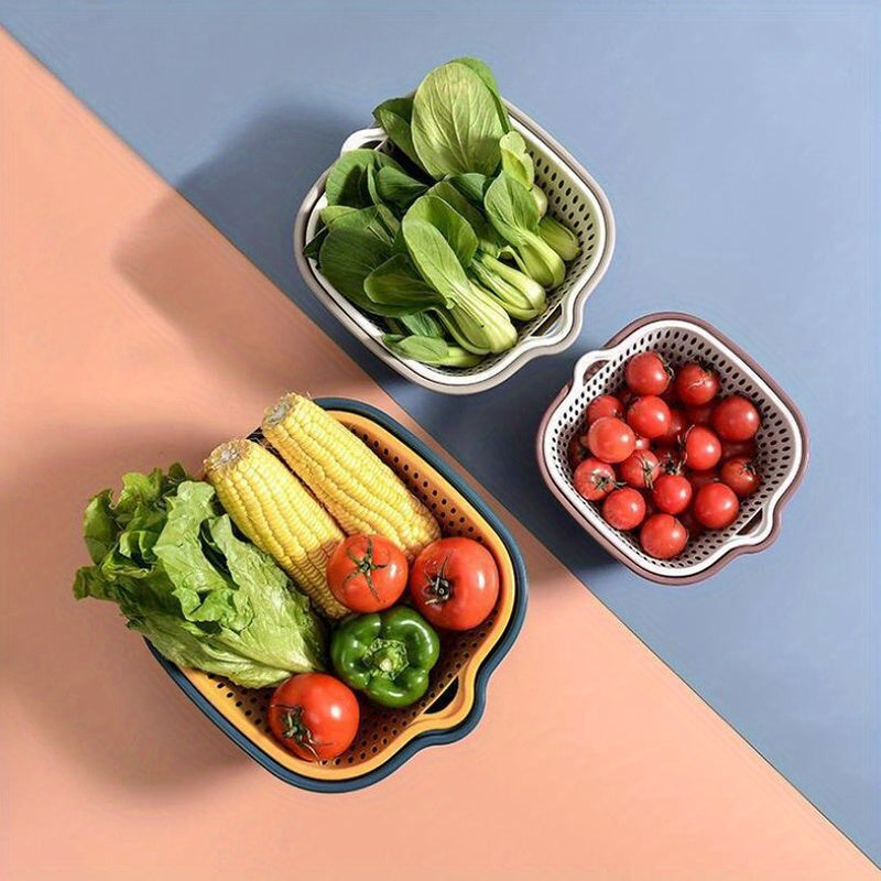 Set of 6 Plastic Colanders with Double-Layer Drain Baskets for Rinsing Fruits and Vegetables