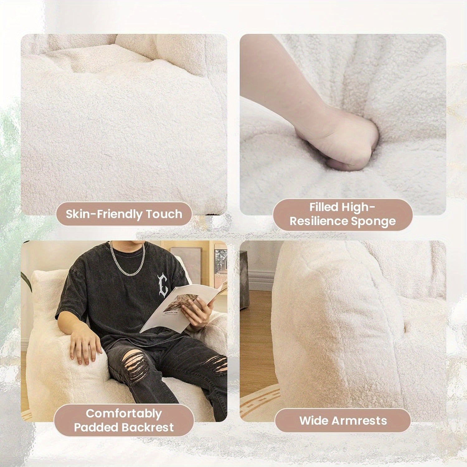 Lamb Fabric Chair with Memory Foam Seat for Game Room and Easy Cleaning