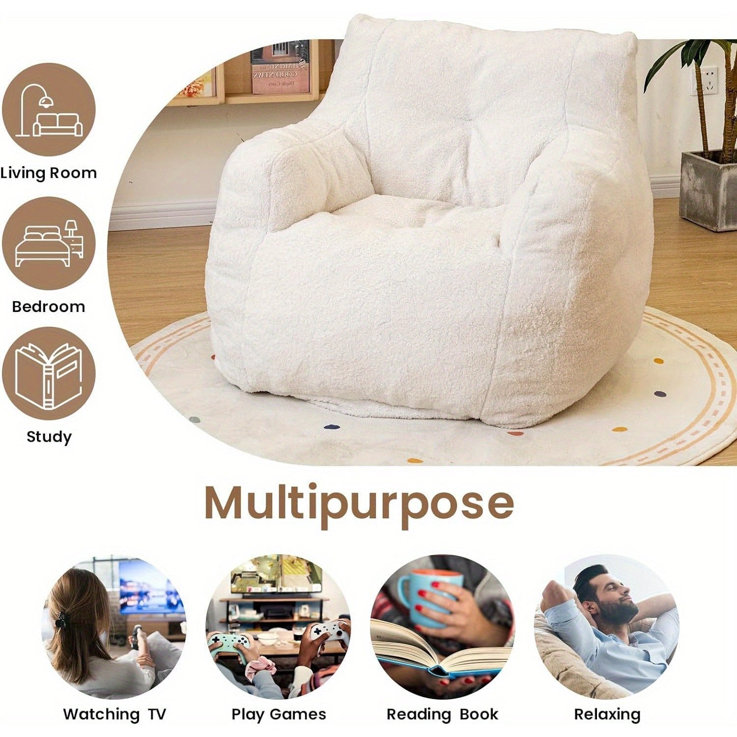 Lamb Fabric Chair with Memory Foam Seat for Game Room and Easy Cleaning