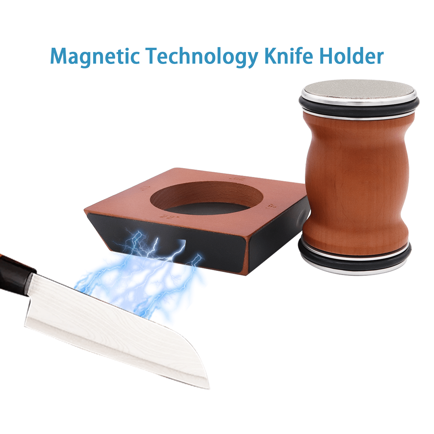 Wooden Knife Sharpener with Angle Guide Stainless Steel Honing Tool Non-Slip Base