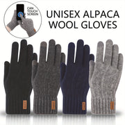 Alpaca Fleece Touchscreen Gloves Warm Ribbed Knit Cold-Resistant for Winter Men Women