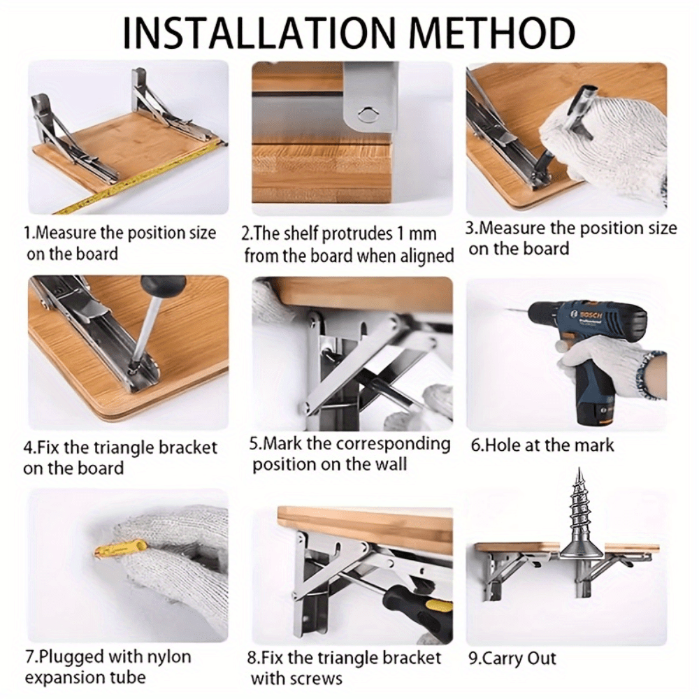 Heavy-Duty Folding Shelf Brackets 90° Angle Carbon Steel Wall Mounts for Home Office