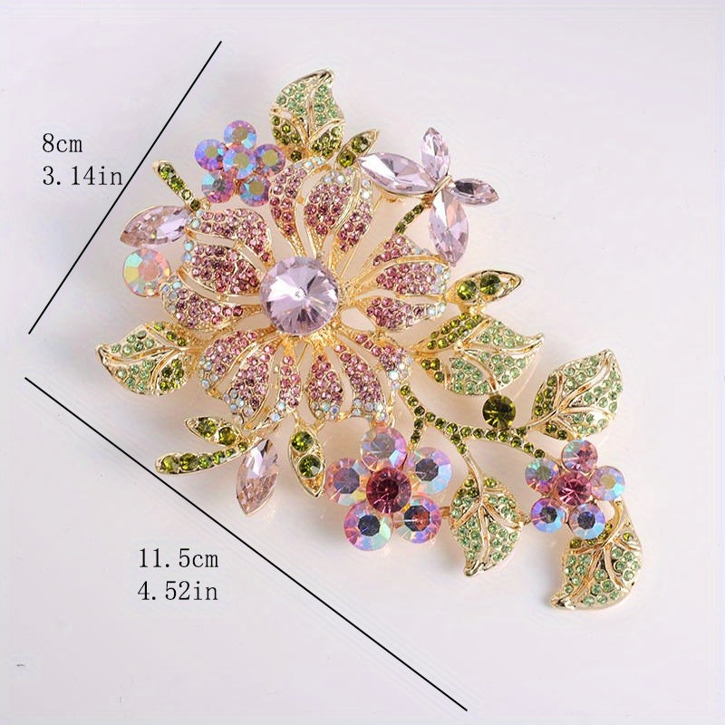 Elegant Rhinestone Flower Brooch for Dresses and Sweaters, Botanical Design