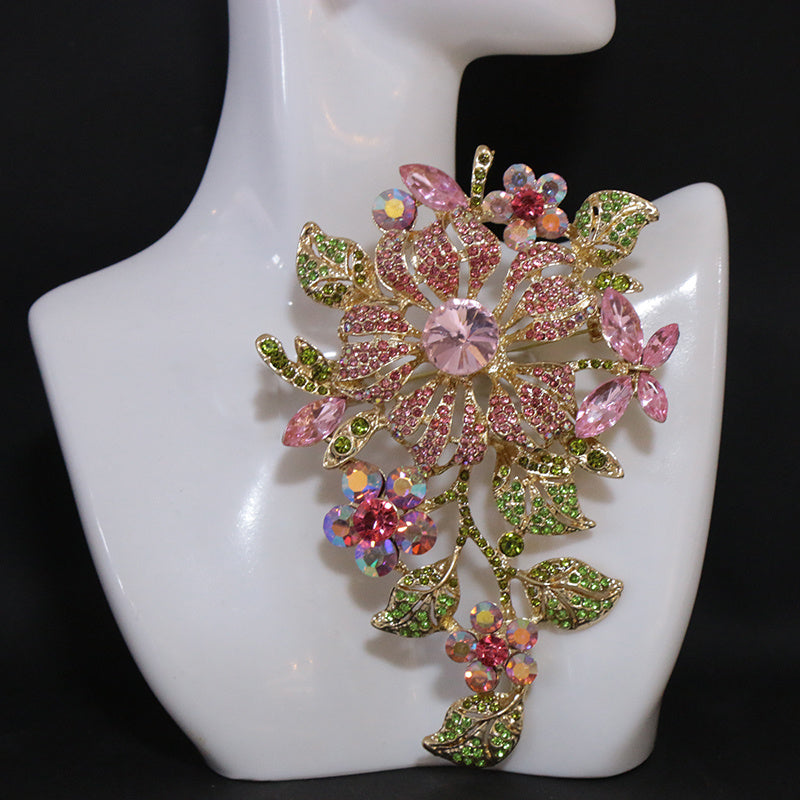 Elegant Rhinestone Flower Brooch for Dresses and Sweaters, Botanical Design