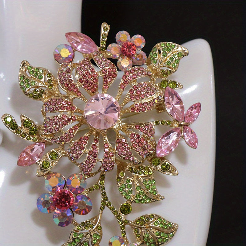 Elegant Rhinestone Flower Brooch for Dresses and Sweaters, Botanical Design