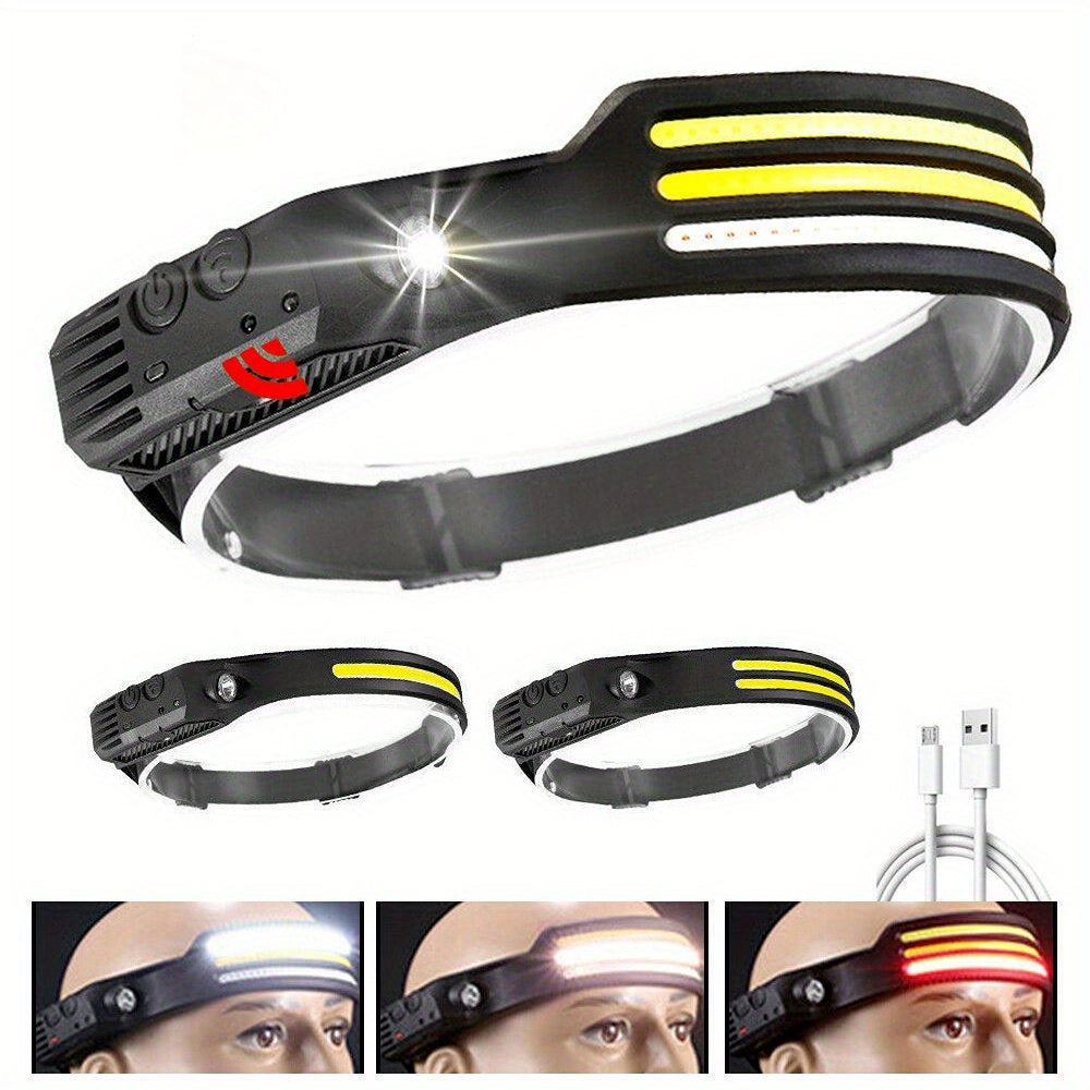 Rechargeable LED Headlamp with Dual COB Light USB Charging for Outdoor Activities