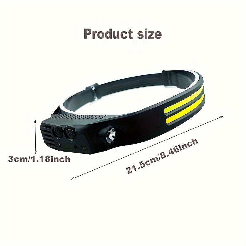 Rechargeable LED Headlamp with Dual COB Light USB Charging for Outdoor Activities