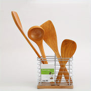 Set of 4 Wooden Kitchen Utensils Non-Stick Spatulas Soup Ladle Long Handle