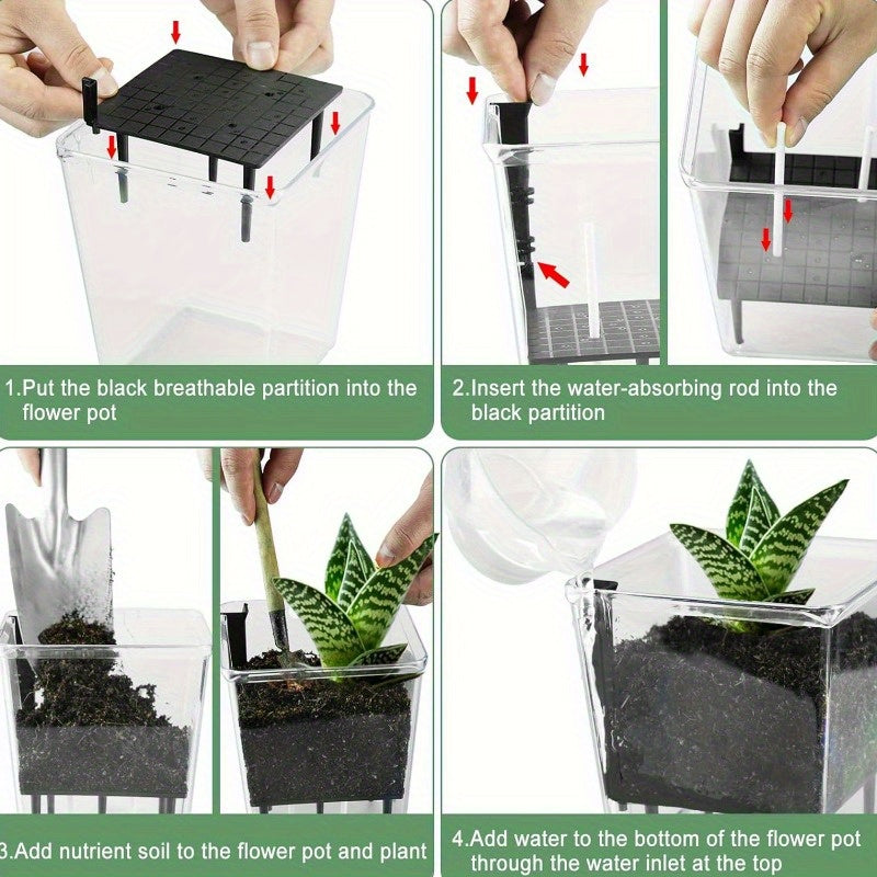 Self-Watering Square Planter with Deep Reservoir Lightweight Indoor Outdoor for Spider Plants Orchids African Violets
