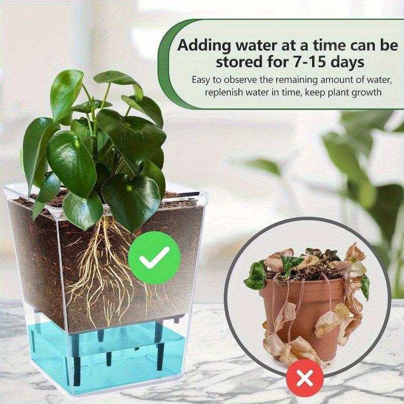 Self-Watering Square Planter with Deep Reservoir Lightweight Indoor Outdoor for Spider Plants Orchids African Violets