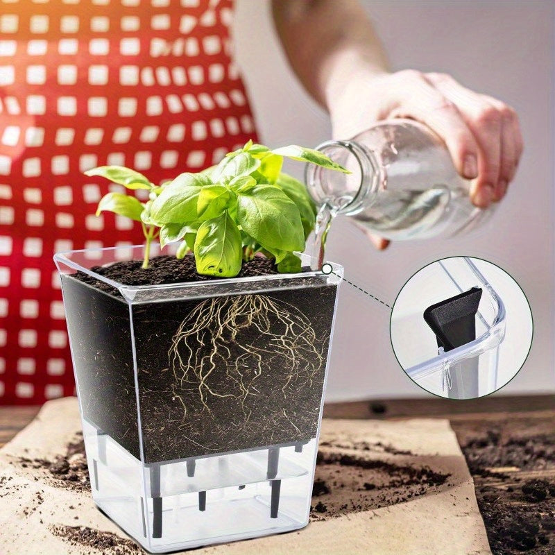Self-Watering Square Planter with Deep Reservoir Lightweight Indoor Outdoor for Spider Plants Orchids African Violets