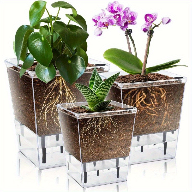 Self-Watering Square Planter with Deep Reservoir Lightweight Indoor Outdoor for Spider Plants Orchids African Violets