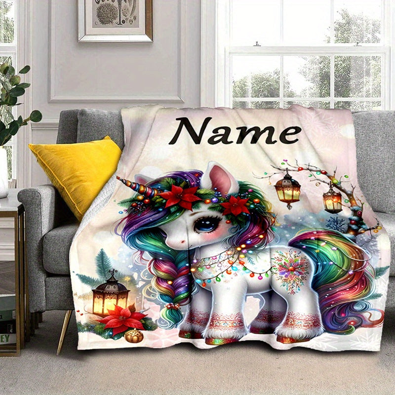 Manta de unicornio personalizada con nombre, suave, acogedora y cálida para acurrucarse, regalo