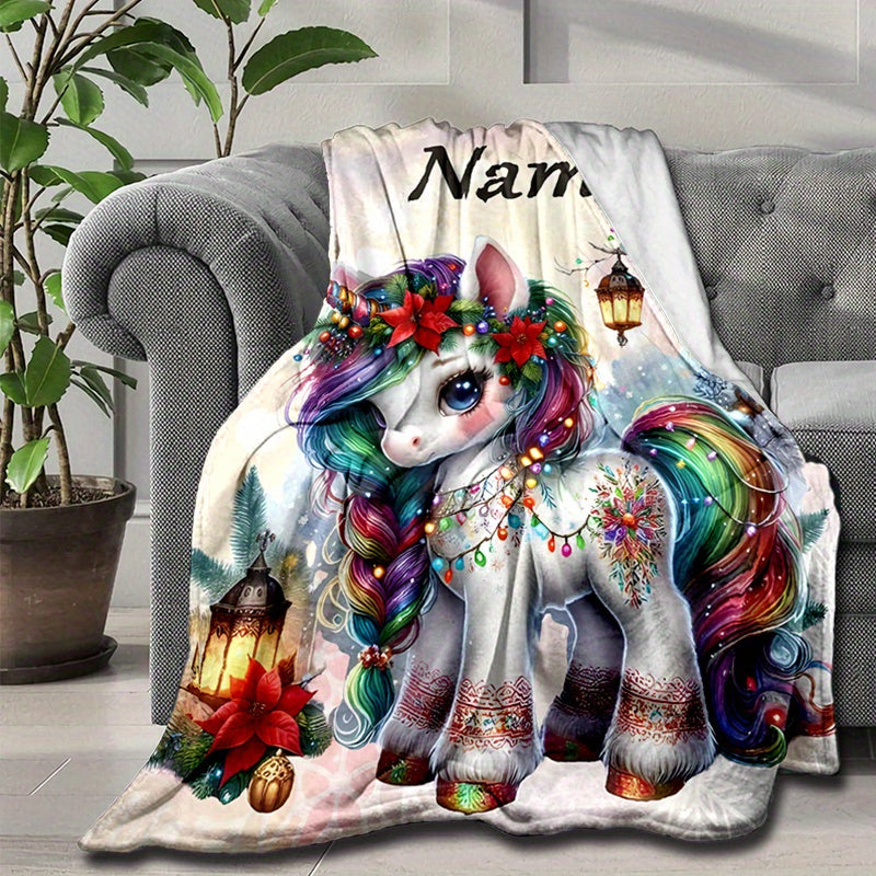 Manta de unicornio personalizada con nombre, suave, acogedora y cálida para acurrucarse, regalo
