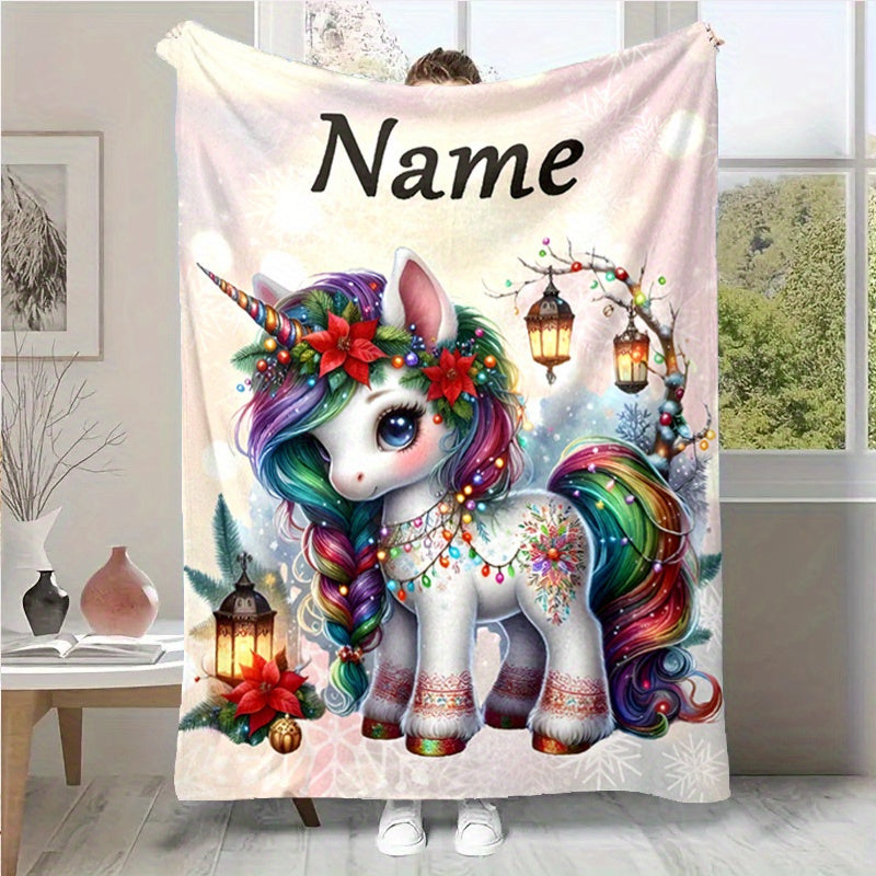Manta de unicornio personalizada con nombre, suave, acogedora y cálida para acurrucarse, regalo