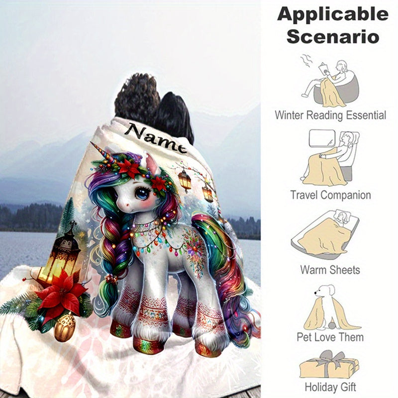 Manta de unicornio personalizada con nombre, suave, acogedora y cálida para acurrucarse, regalo