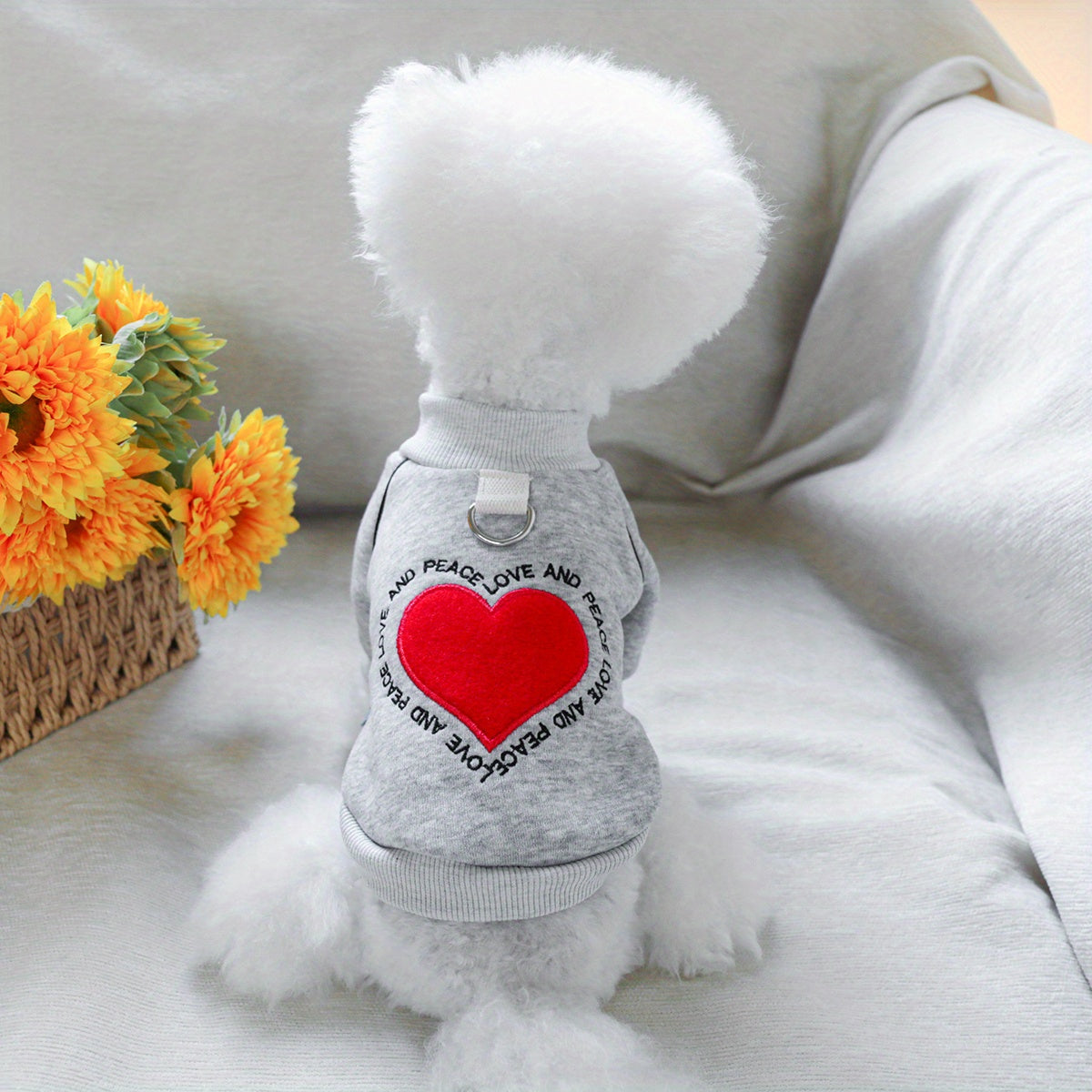 Soft Knit Heart-Shaped Pet Sweater for Small Dogs All-Season Pullover Polyester