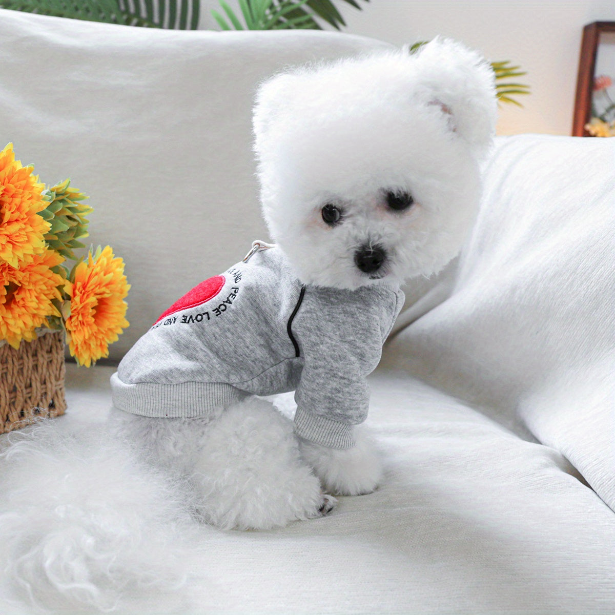 Soft Knit Heart-Shaped Pet Sweater for Small Dogs All-Season Pullover Polyester