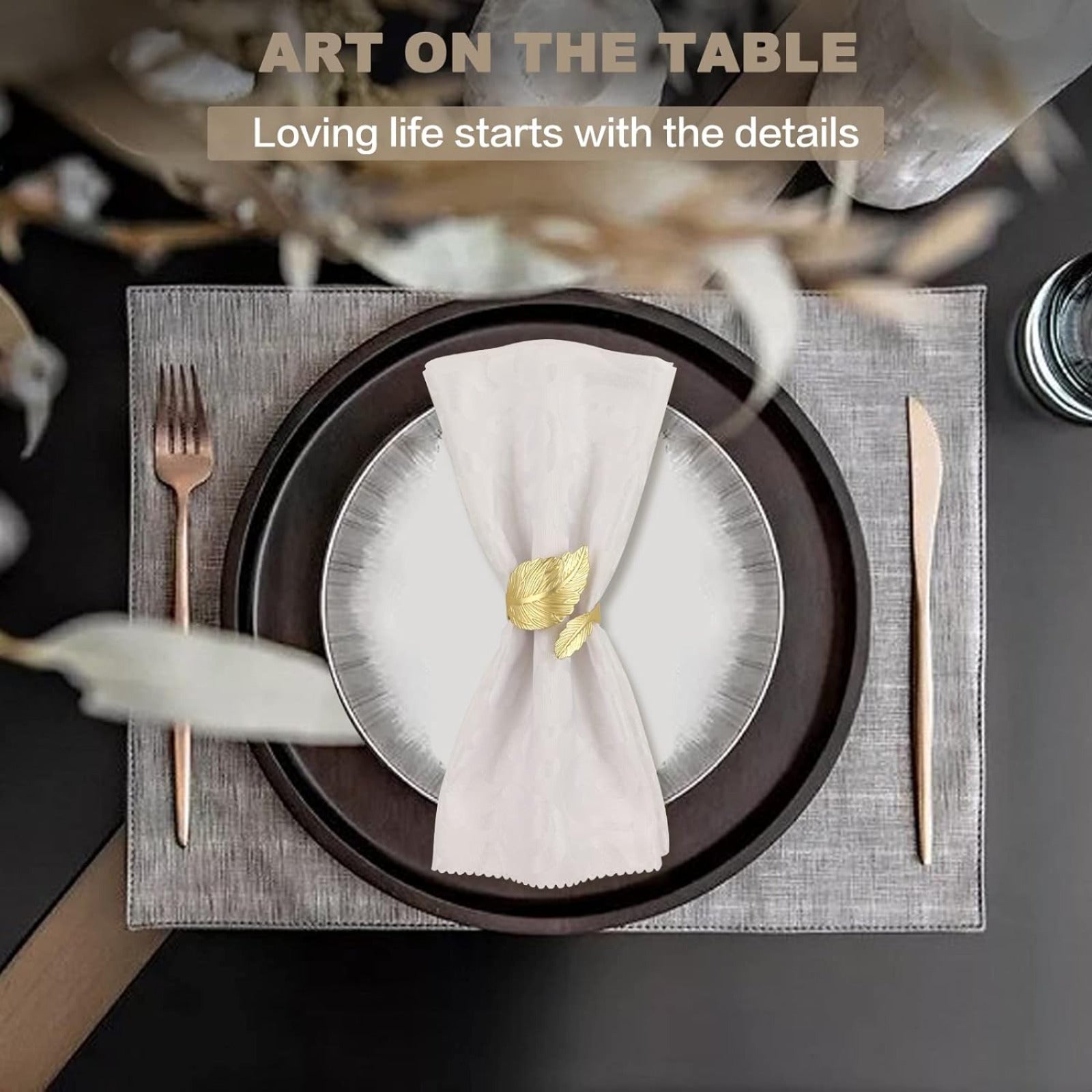 Сет из 12 салфеток с золотыми листьями - Подходит для праздников, свадеб и особых случаев - Прочный сплав с электролитическим покрытием